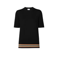 Haut à manches courtes en laine mérinos à rayures - Black