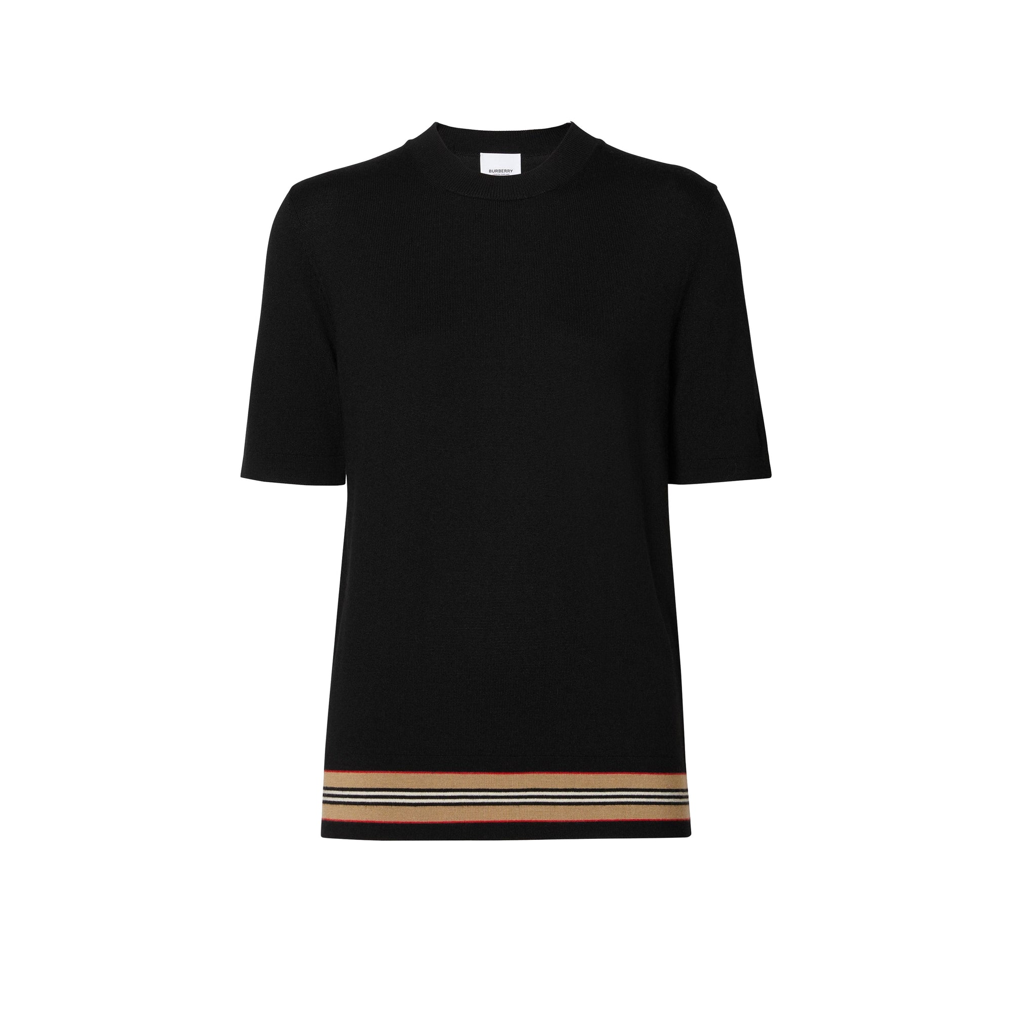 Haut à manches courtes en laine mérinos à rayures - Black