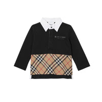 Polo à manches longues en coton avec Vintage Check - Black