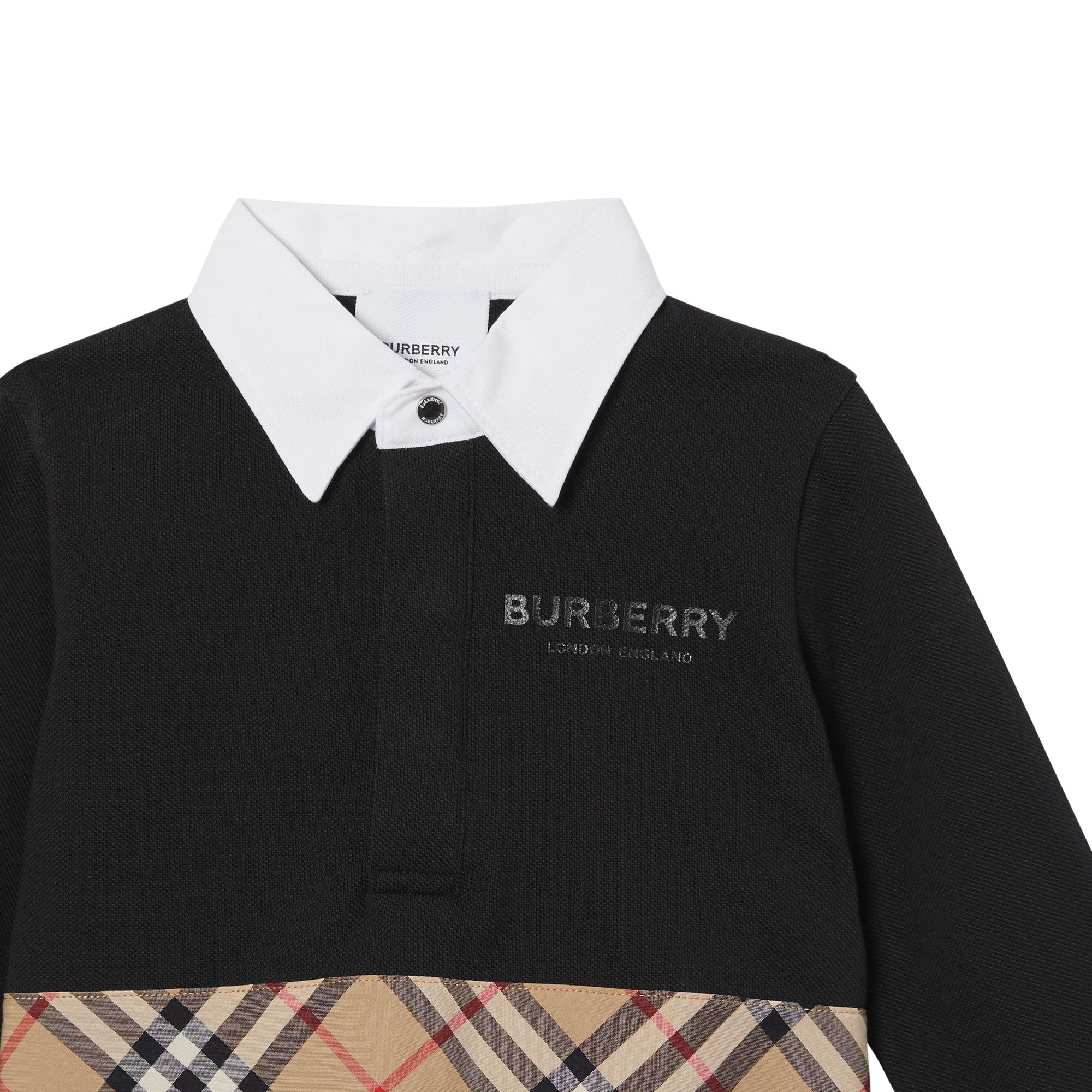 Polo à manches longues en coton avec Vintage Check - Black