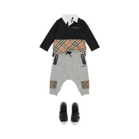Polo à manches longues en coton avec Vintage Check - Black