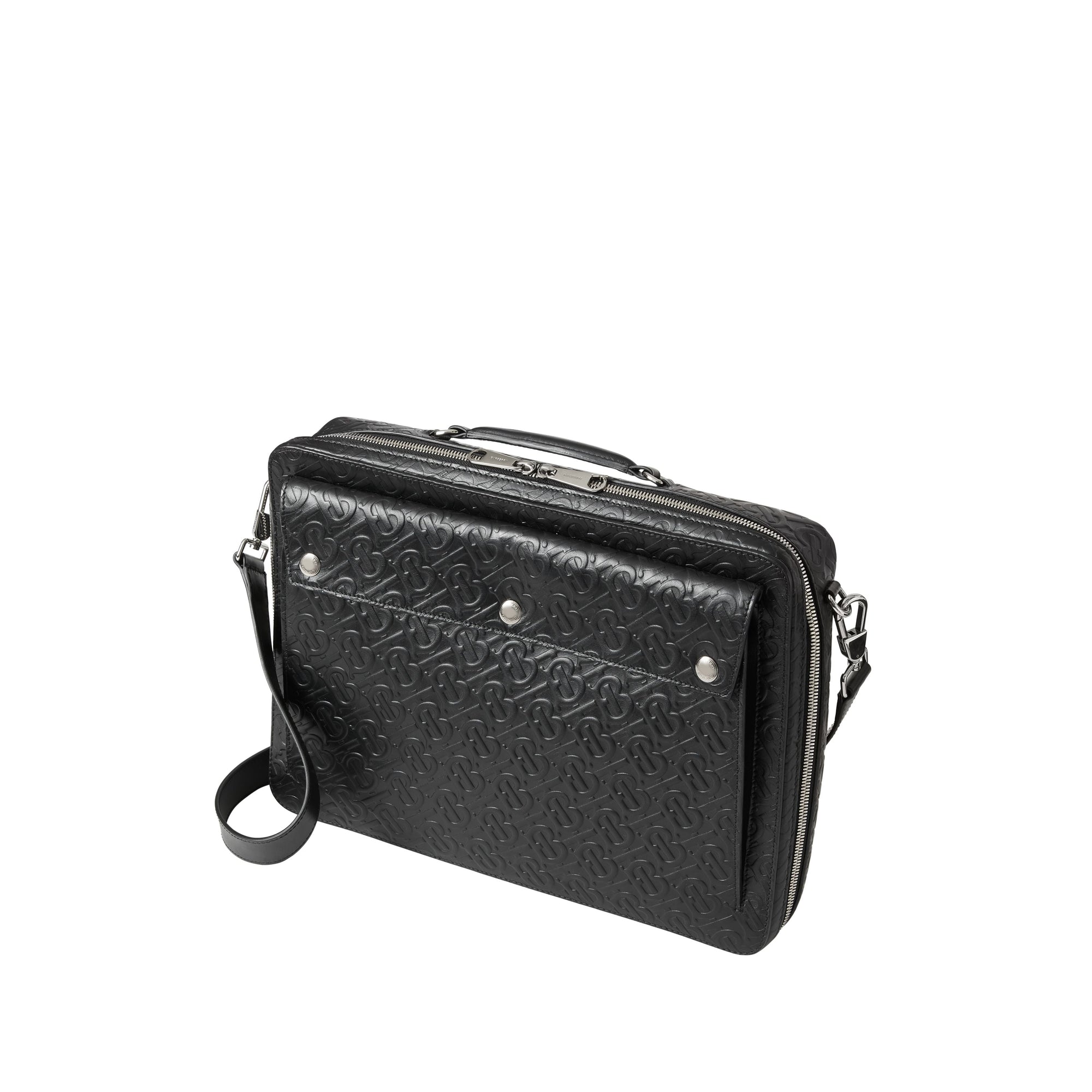 Attaché-case en cuir Monogram à triple pression - Black