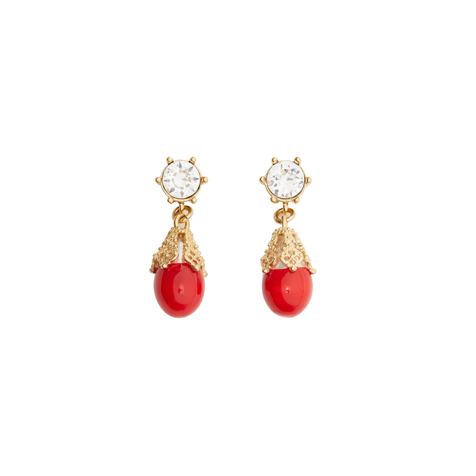 Boucles d'oreilles plaquées or - Bright Red & Light Gold