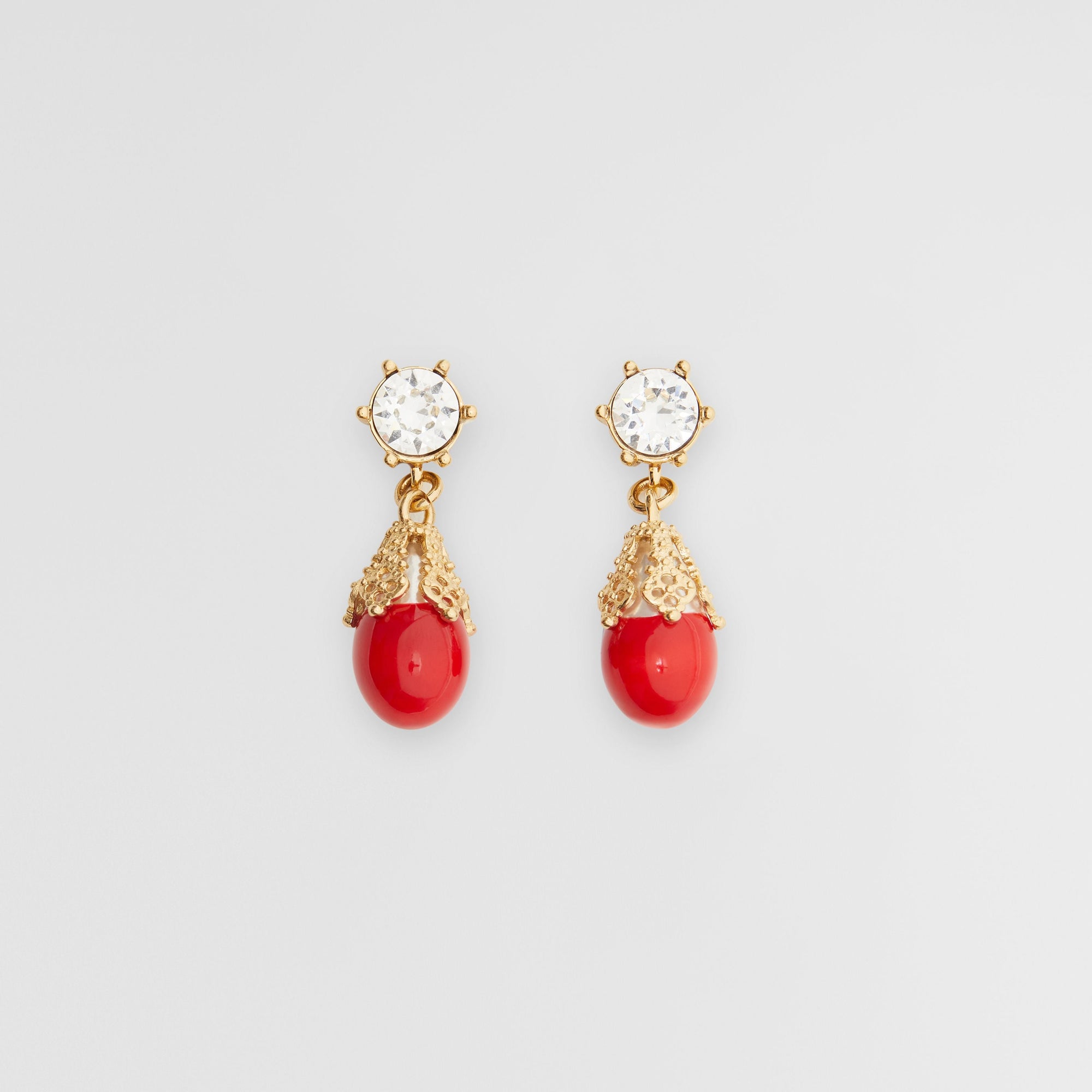 Boucles d'oreilles plaquées or - Bright Red & Light Gold