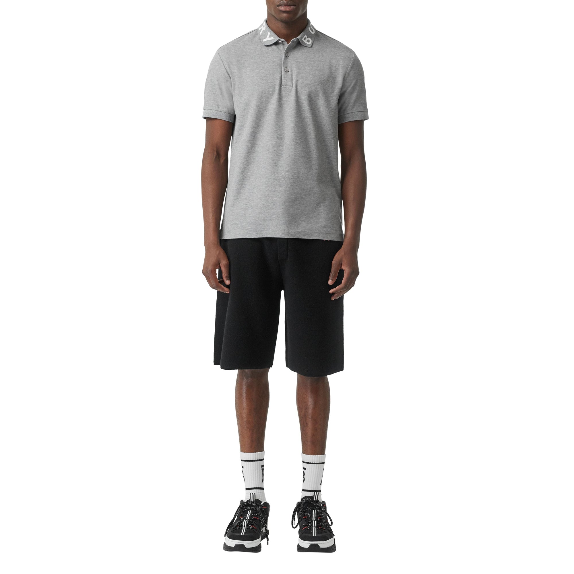 Polo à logo en intarsia - Pale Grey Melange