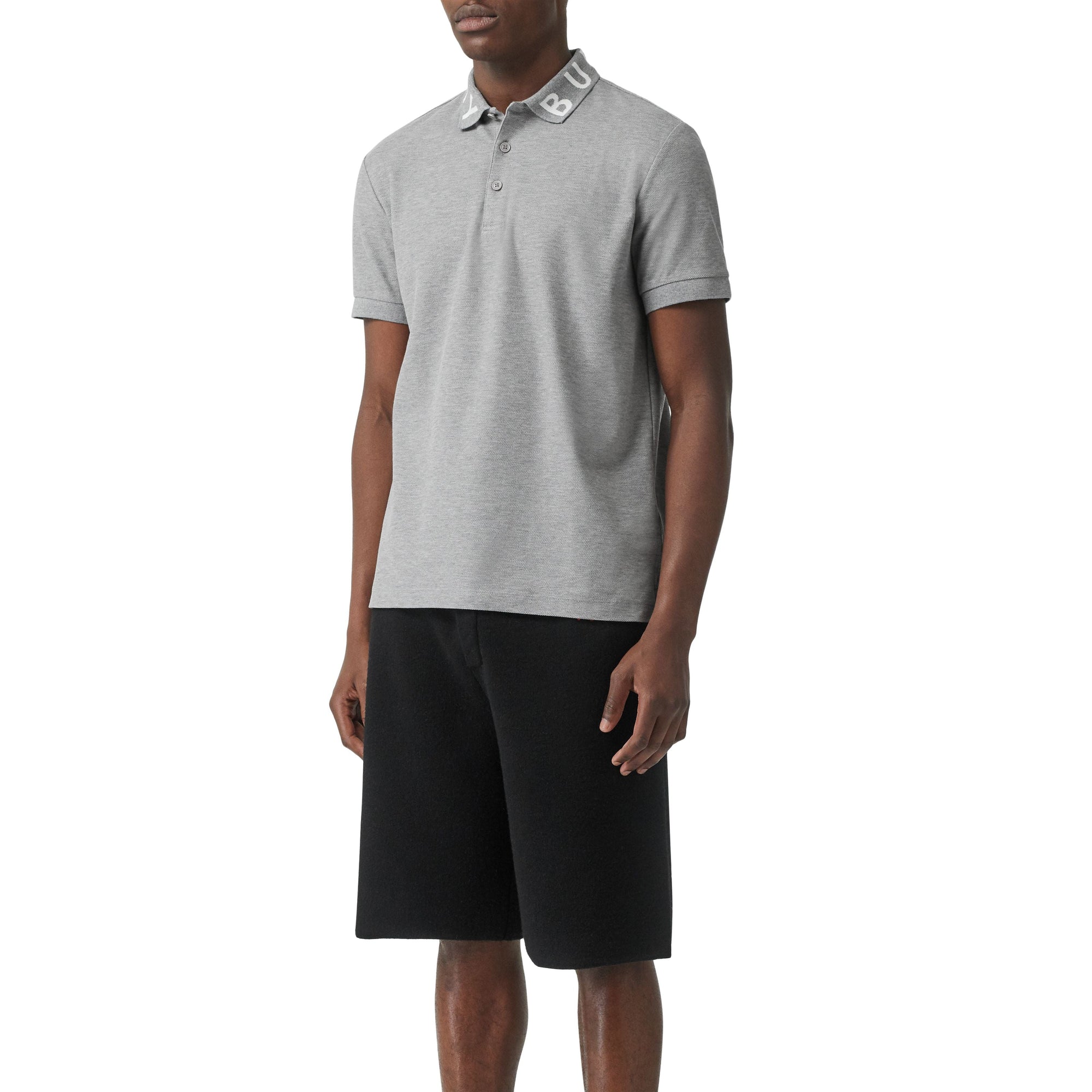 Polo à logo en intarsia - Pale Grey Melange