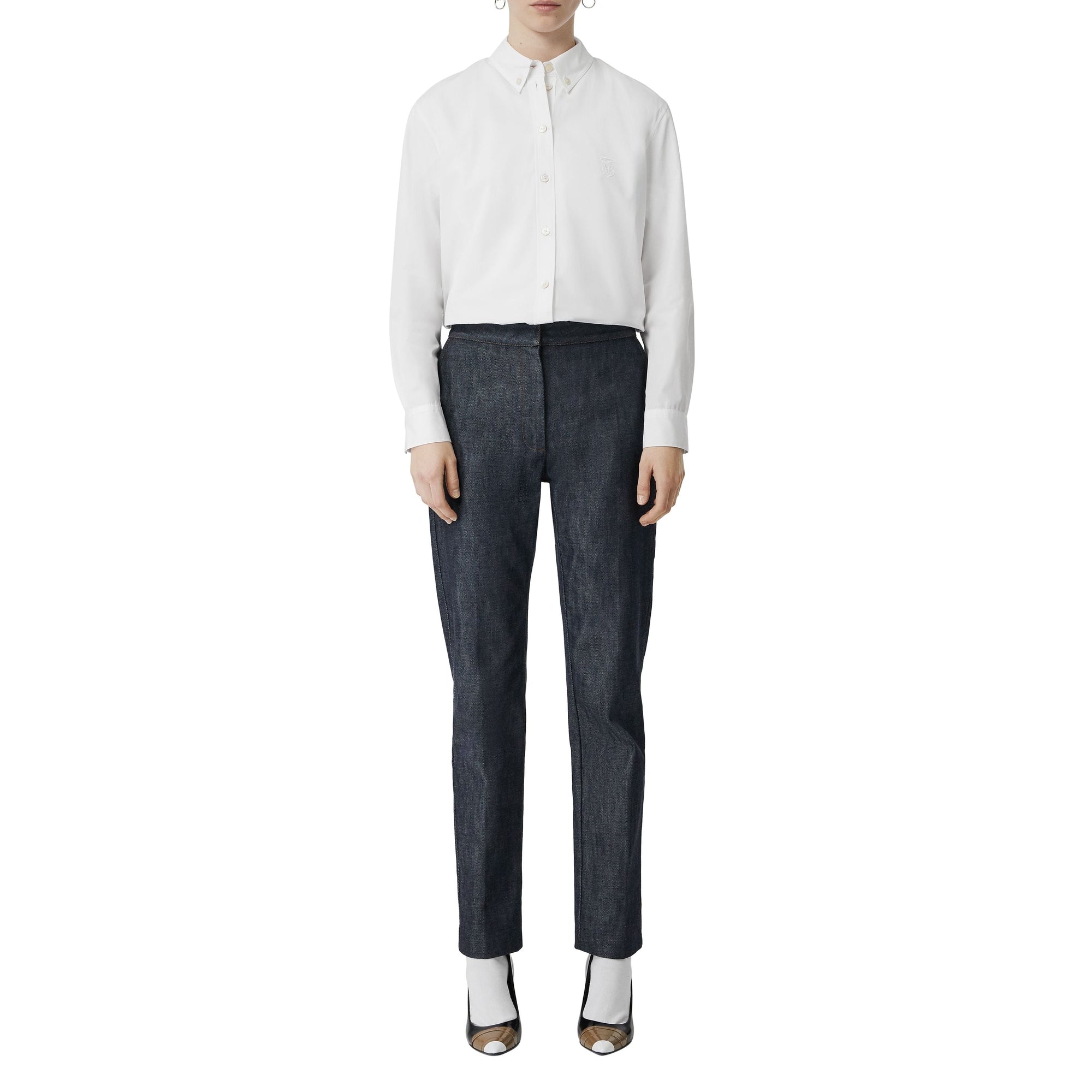 Chemise en coton Monogram à col boutonné - White