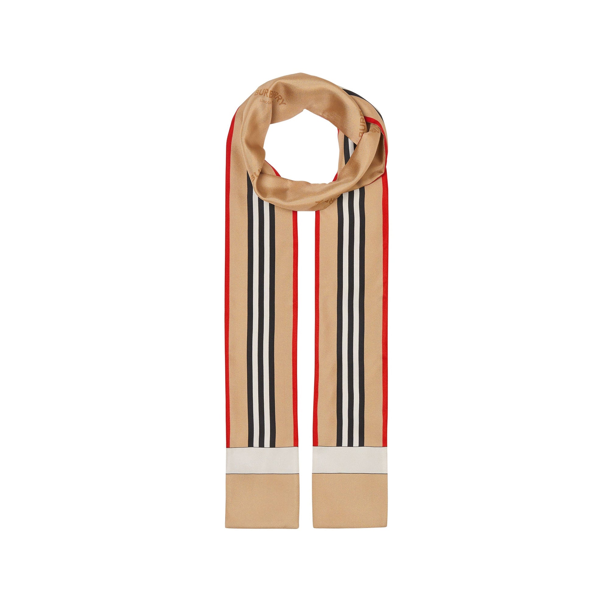 Foulard ultrafin en soie à rayures iconiques - Archive Beige