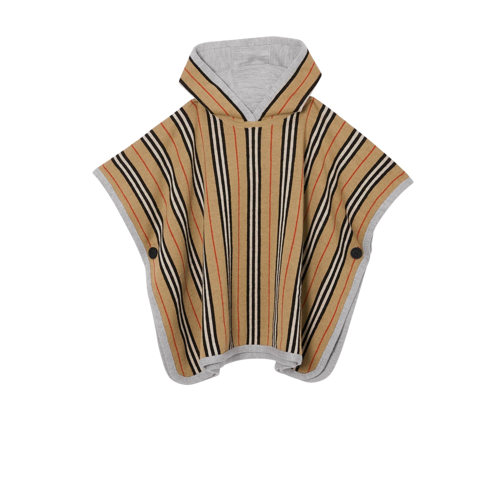 Poncho à capuche réversible en laine mérinos - Archive Beige