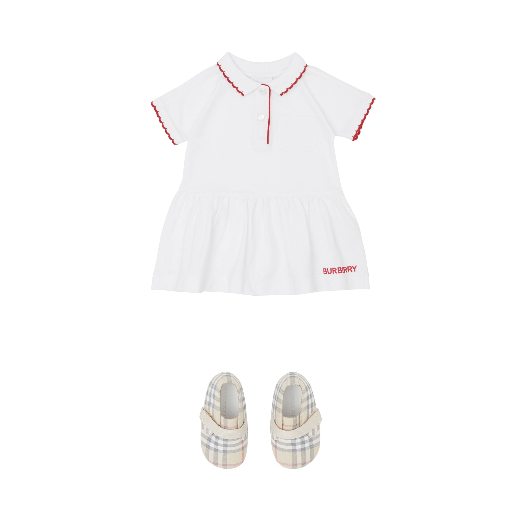 Robe et bloomer festonnés en coton extensible - White