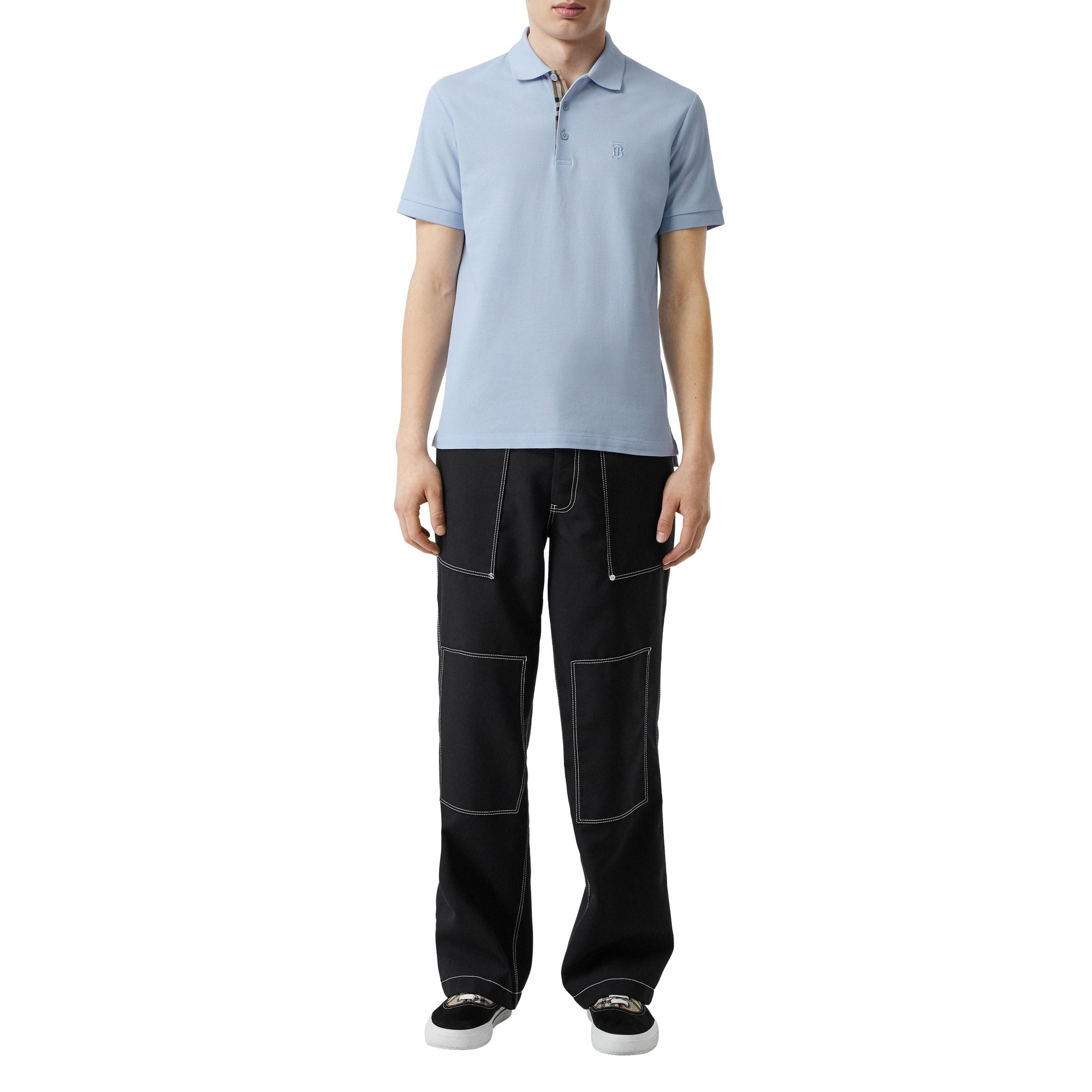 Polo en piqué de coton Monogram - Pale Blue