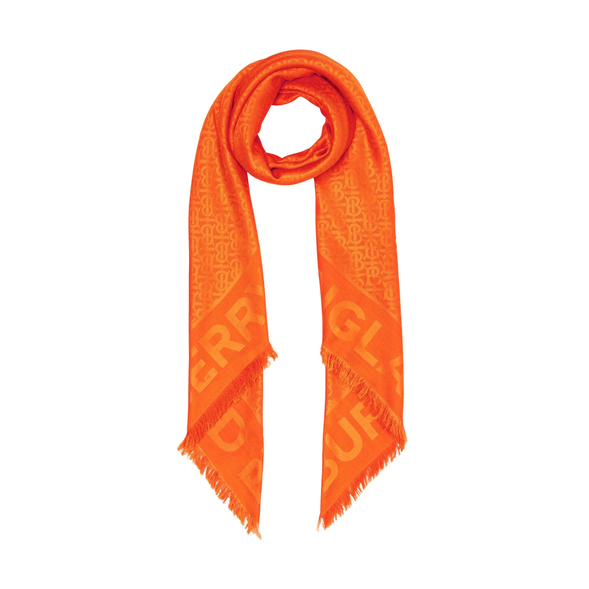 Grand carré de soie et laine en jacquard Monogram - Orange