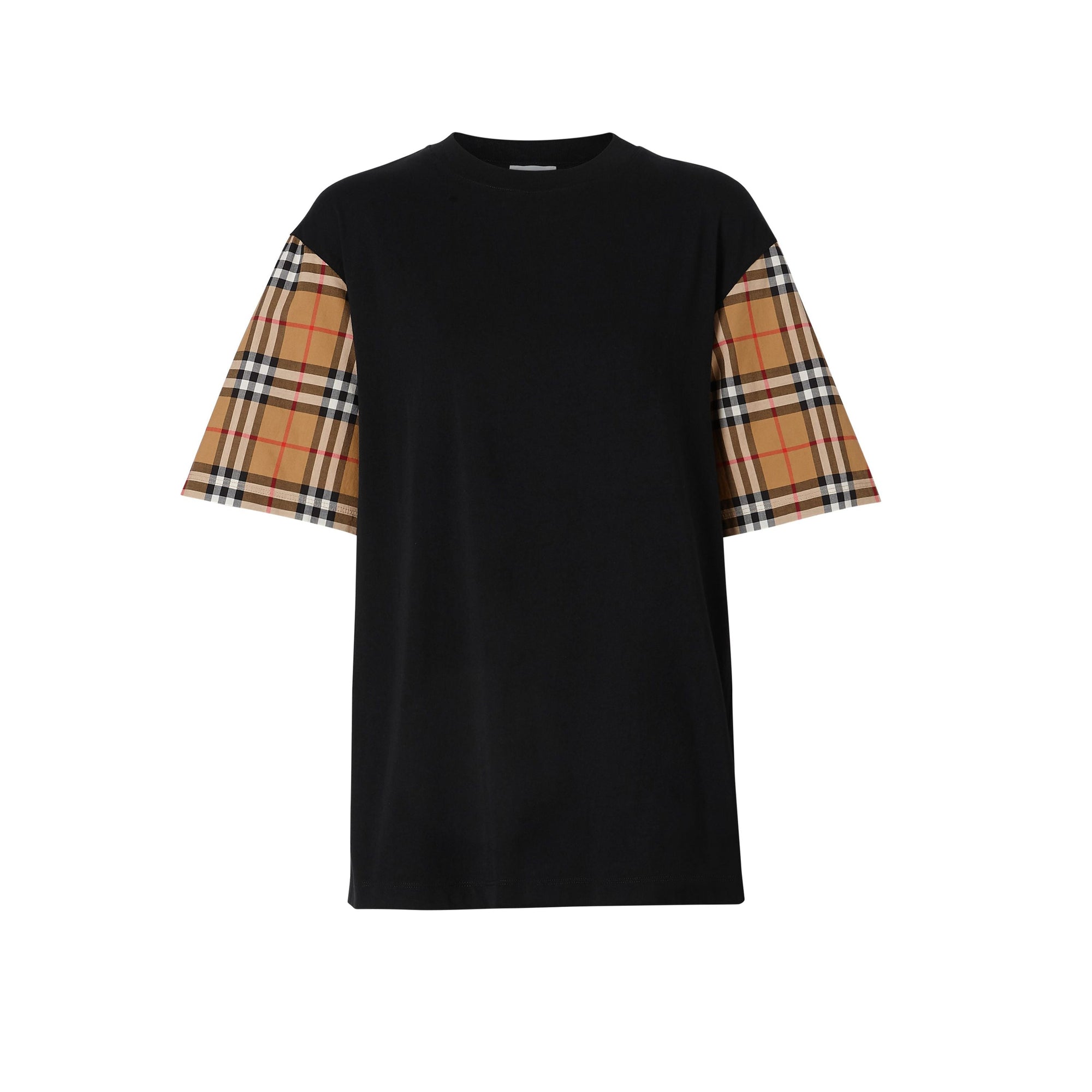 T-shirt en coton à manches Vintage Check - Black