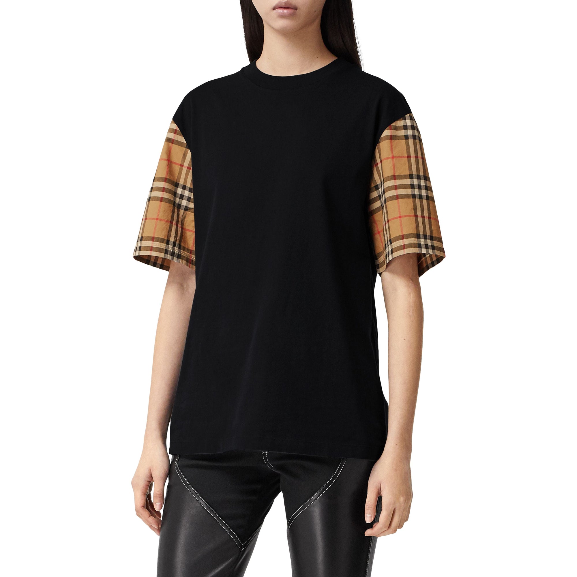 T-shirt en coton à manches Vintage Check - Black