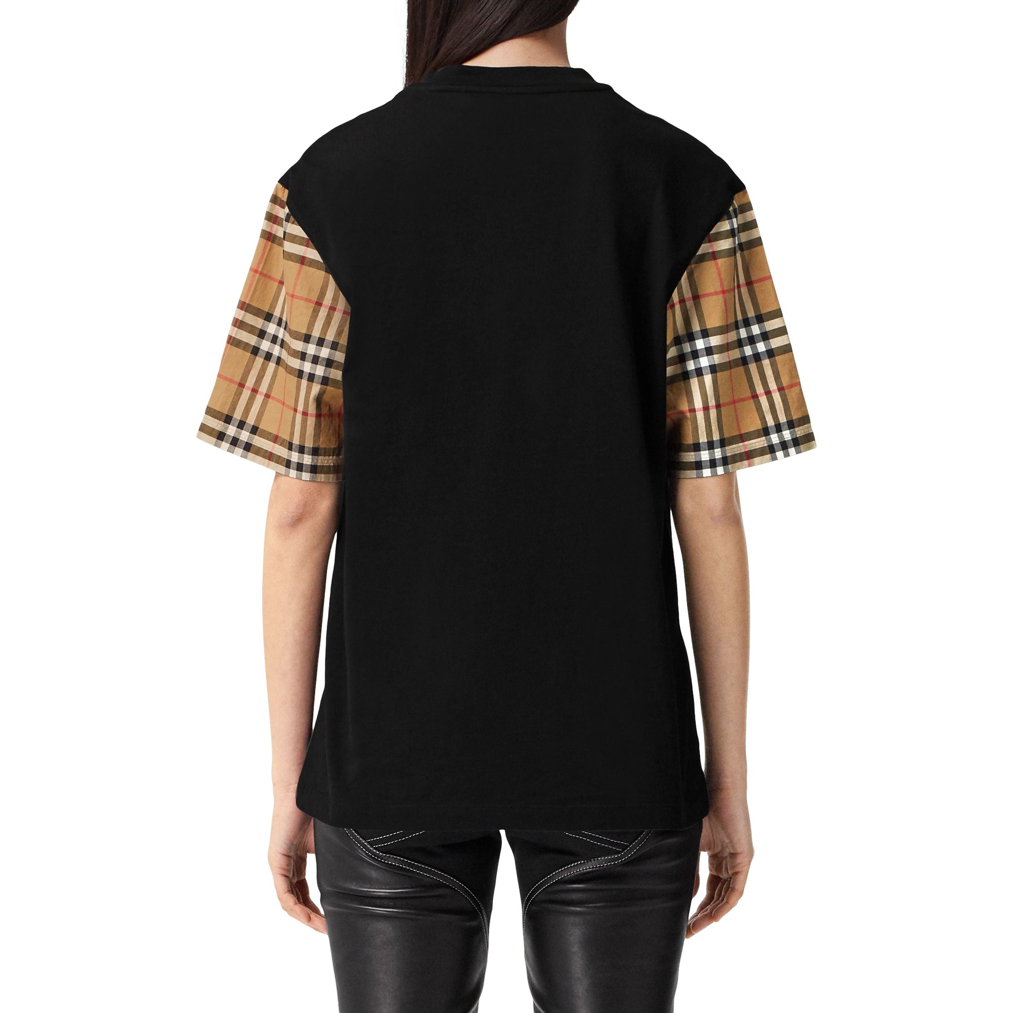 T-shirt en coton à manches Vintage Check - Black