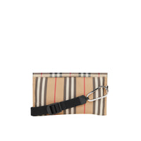 Pochette zippée à rayures iconiques et logo - Archive Beige