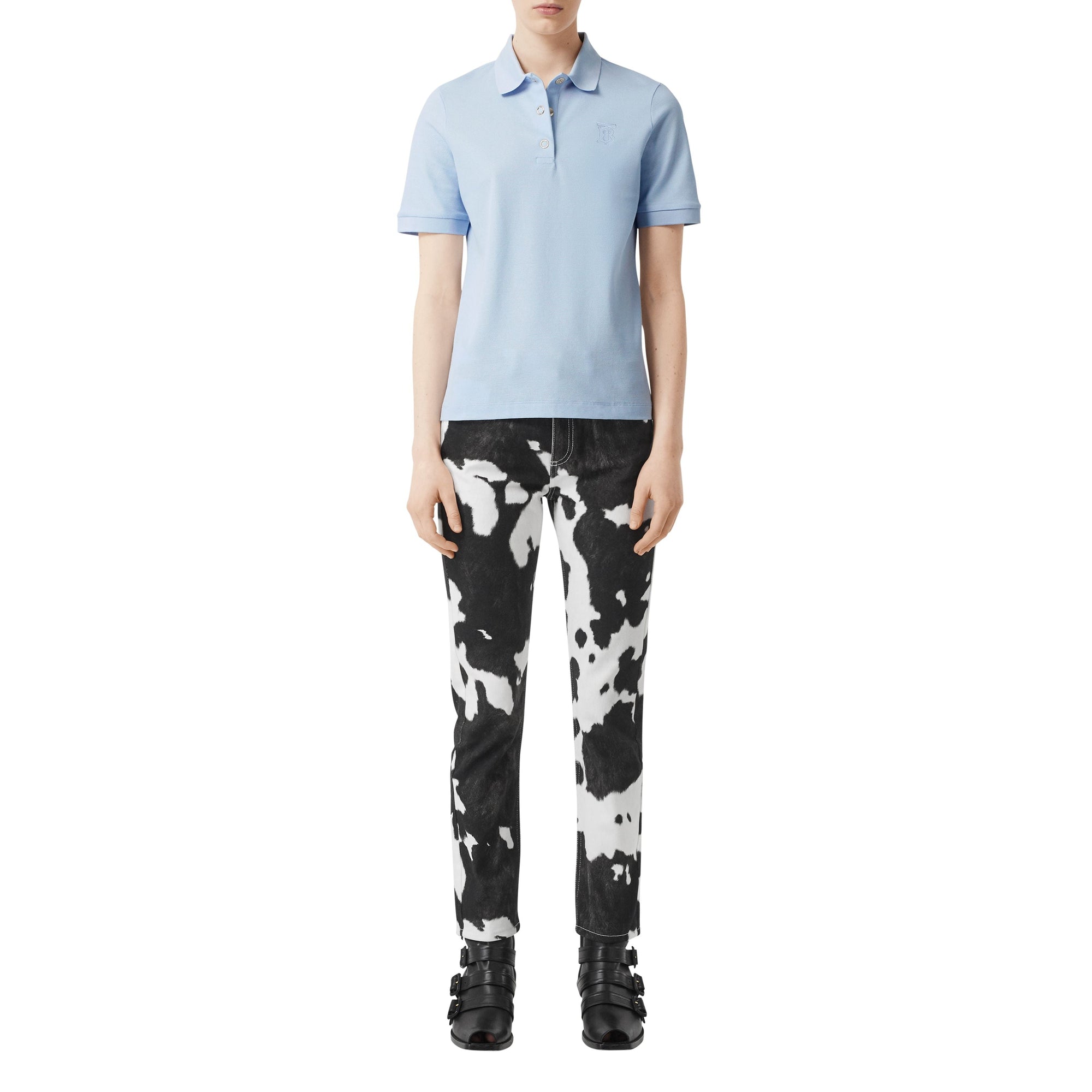 Polo en piqué de coton Monogram - Pale Blue