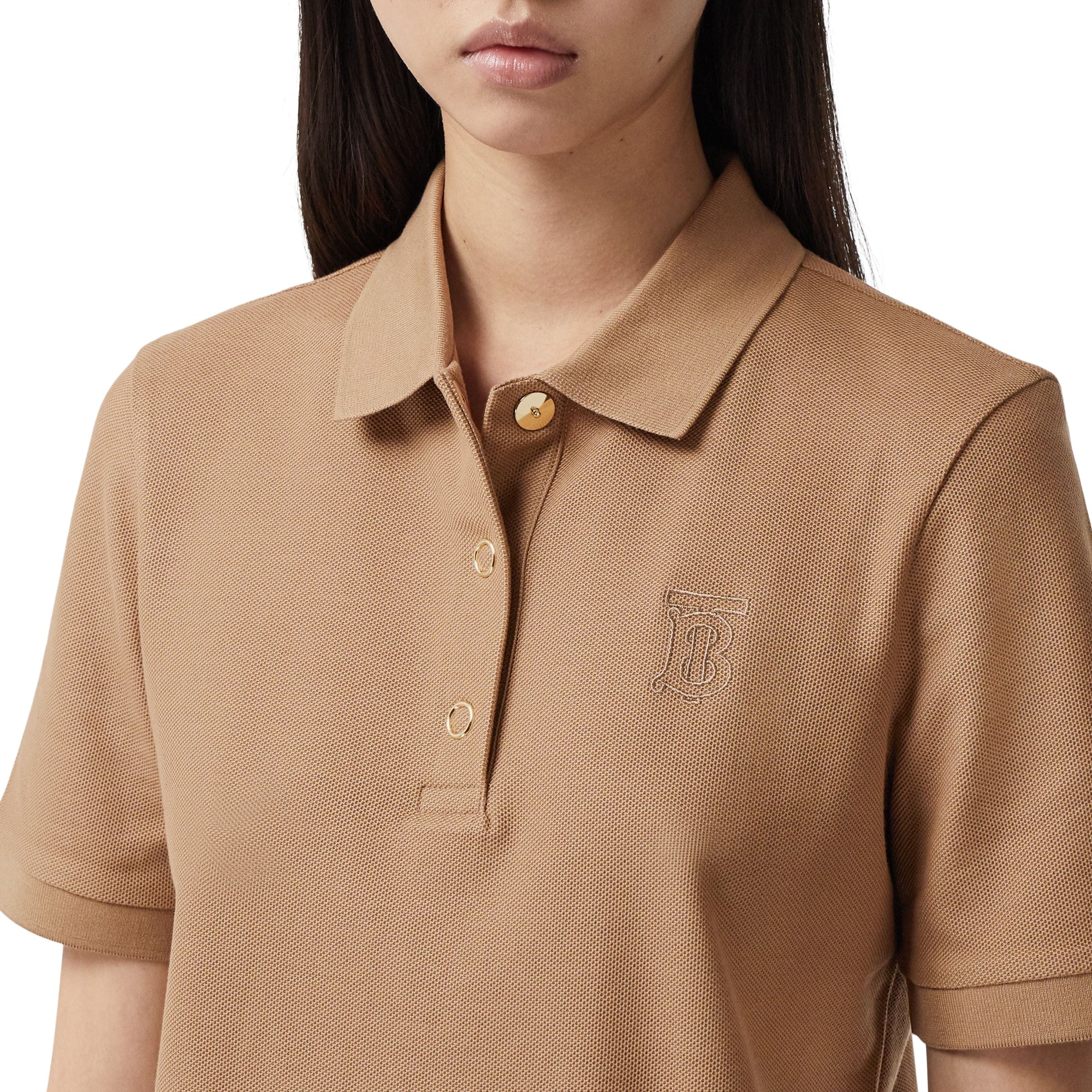 Polo en piqué de coton Monogram - Camel