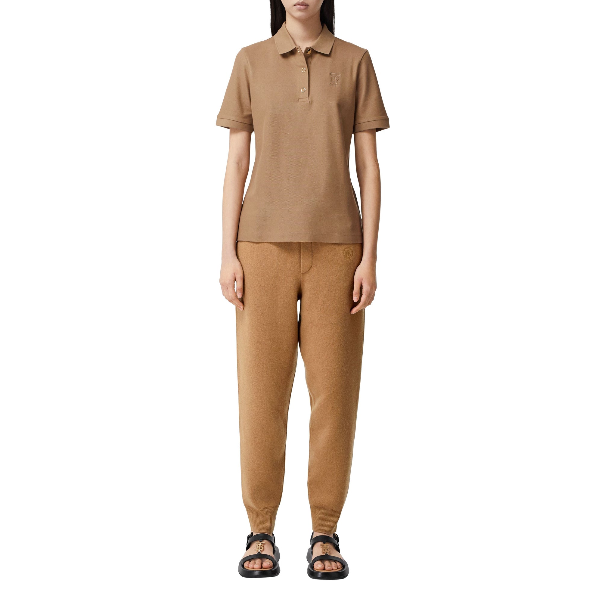 Polo en piqué de coton Monogram - Camel