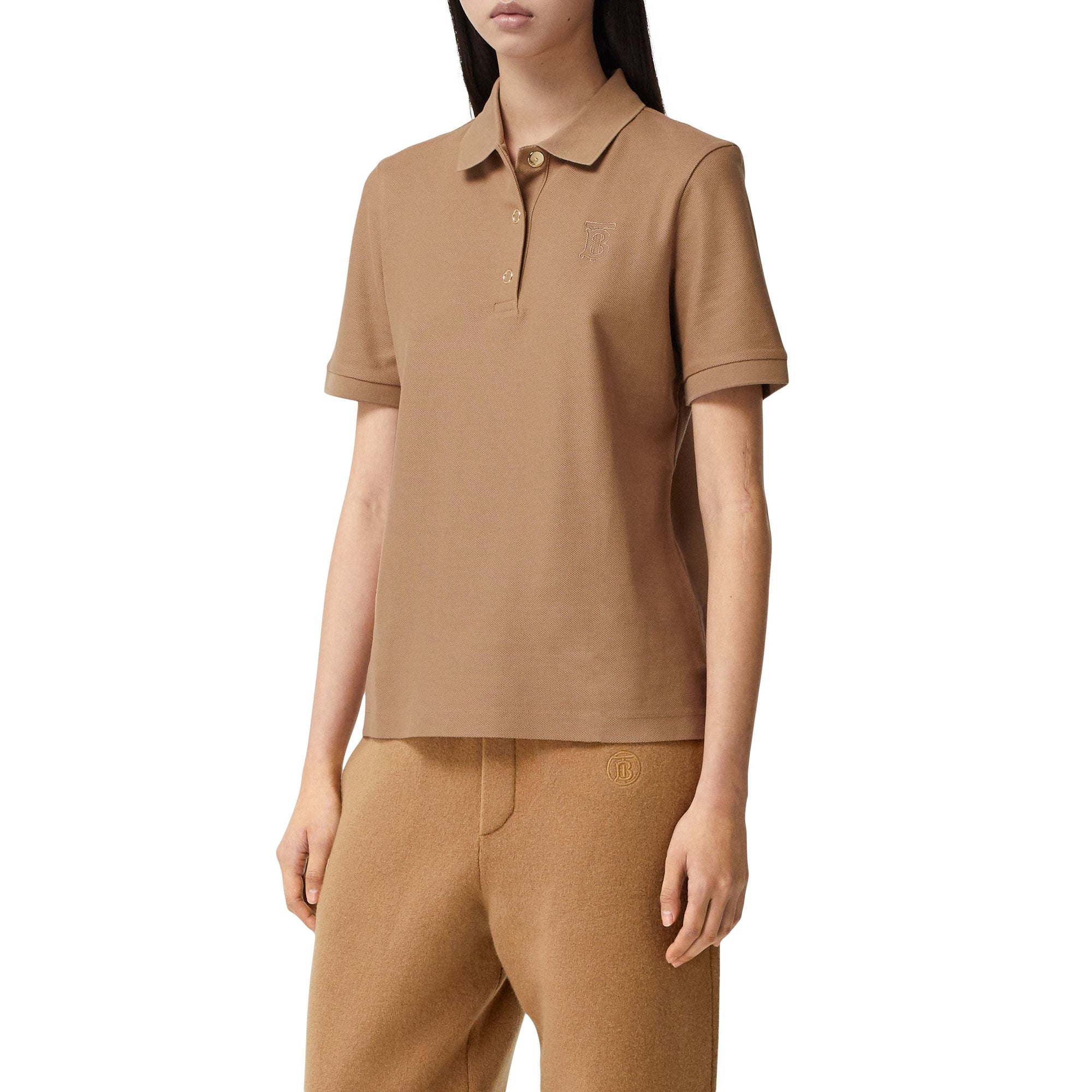 Polo en piqué de coton Monogram - Camel