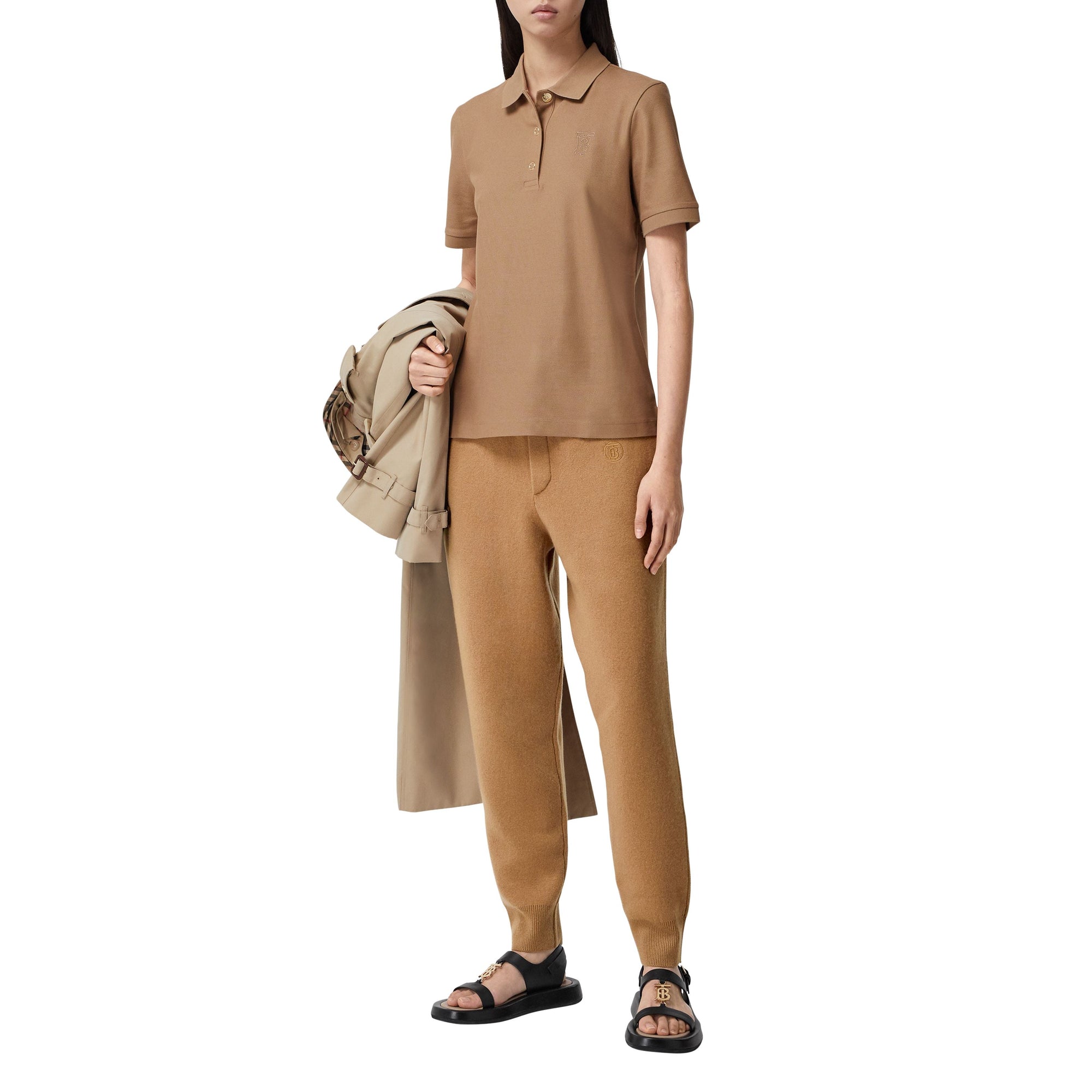 Polo en piqué de coton Monogram - Camel