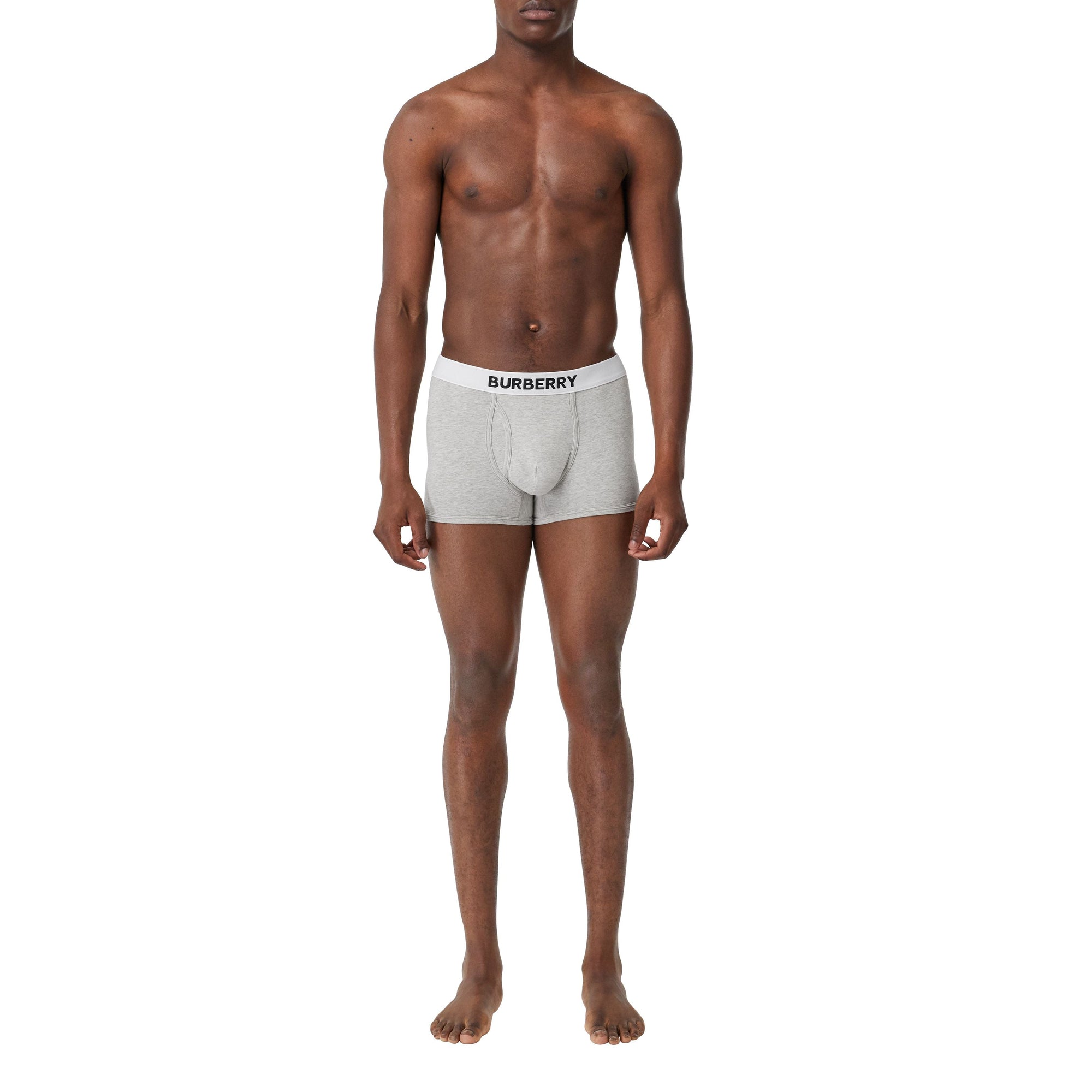 Boxer en coton stretch à logo - Pale Grey Melange