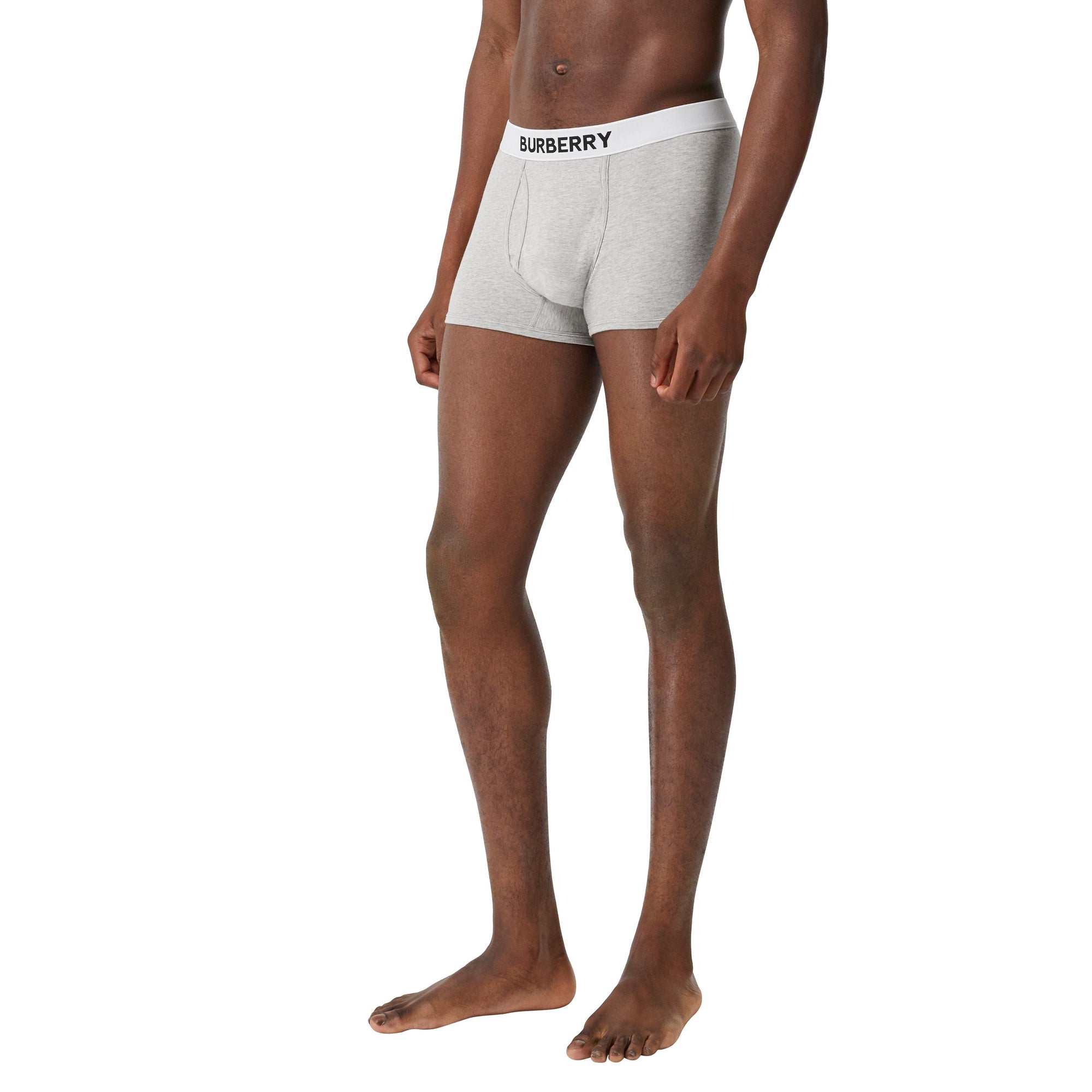 Boxer en coton stretch à logo - Pale Grey Melange