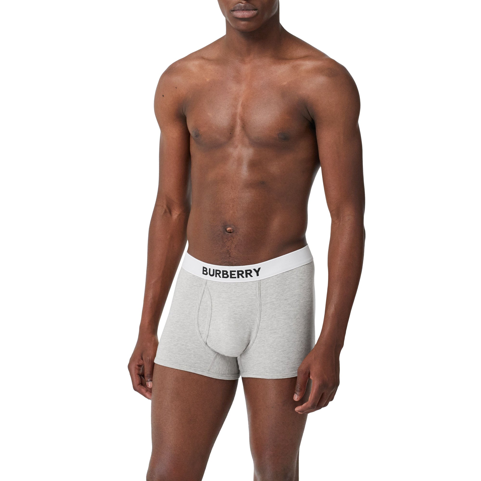 Boxer en coton stretch à logo - Pale Grey Melange
