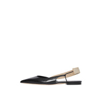 Slingbacks plates à talon ouvert en cuir à logo - Black