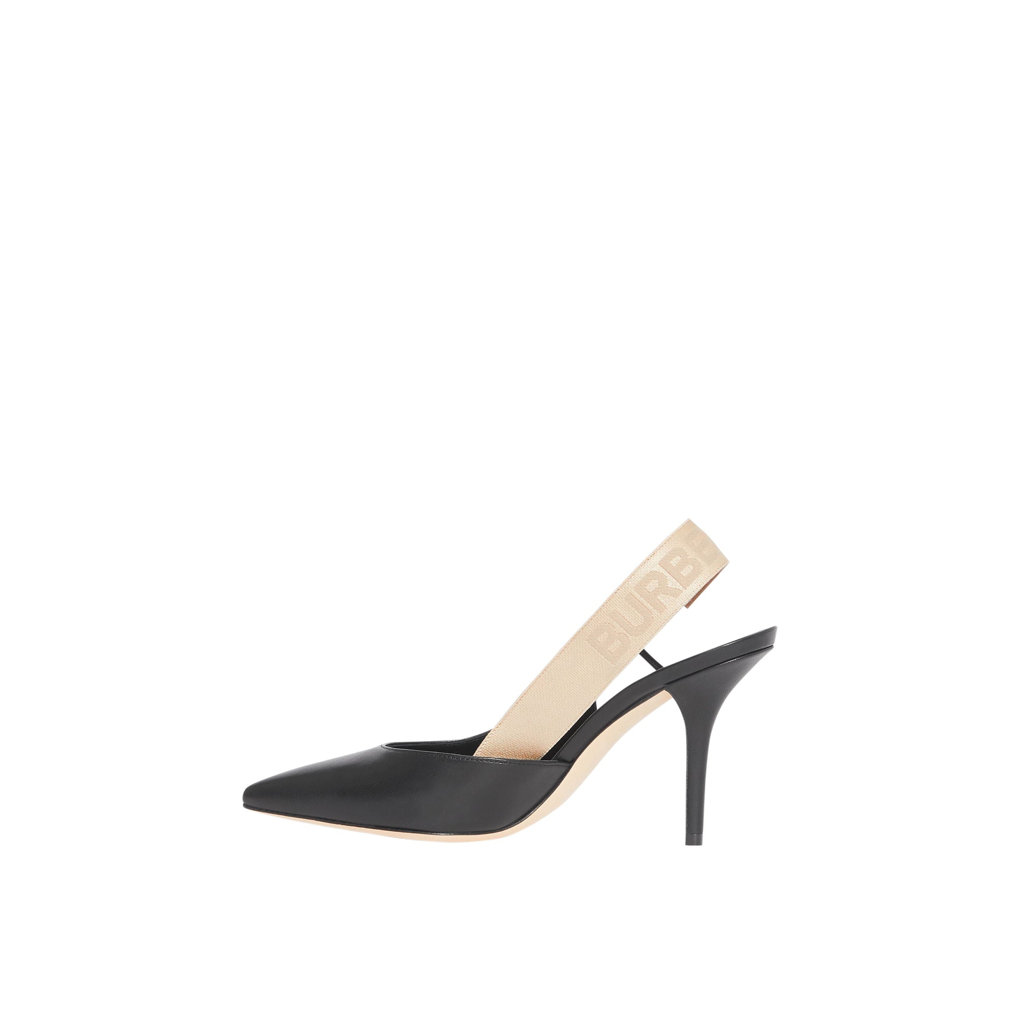 Escarpins à talon ouvert en cuir d'agneau à logo - Black