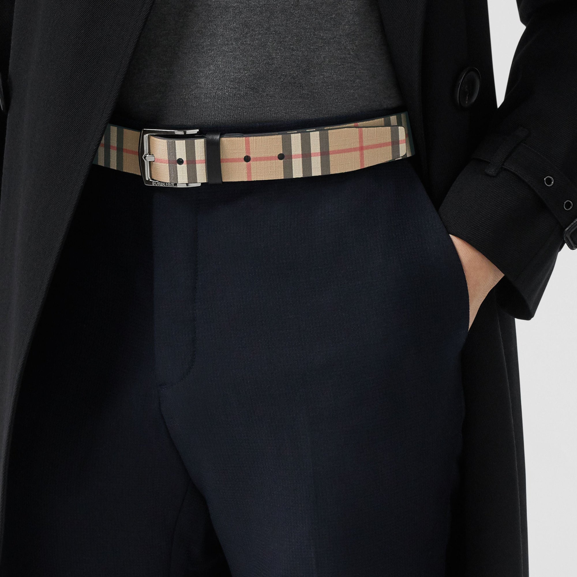 Ceinture en toile et cuir à motif Vintage check - Archive Beige