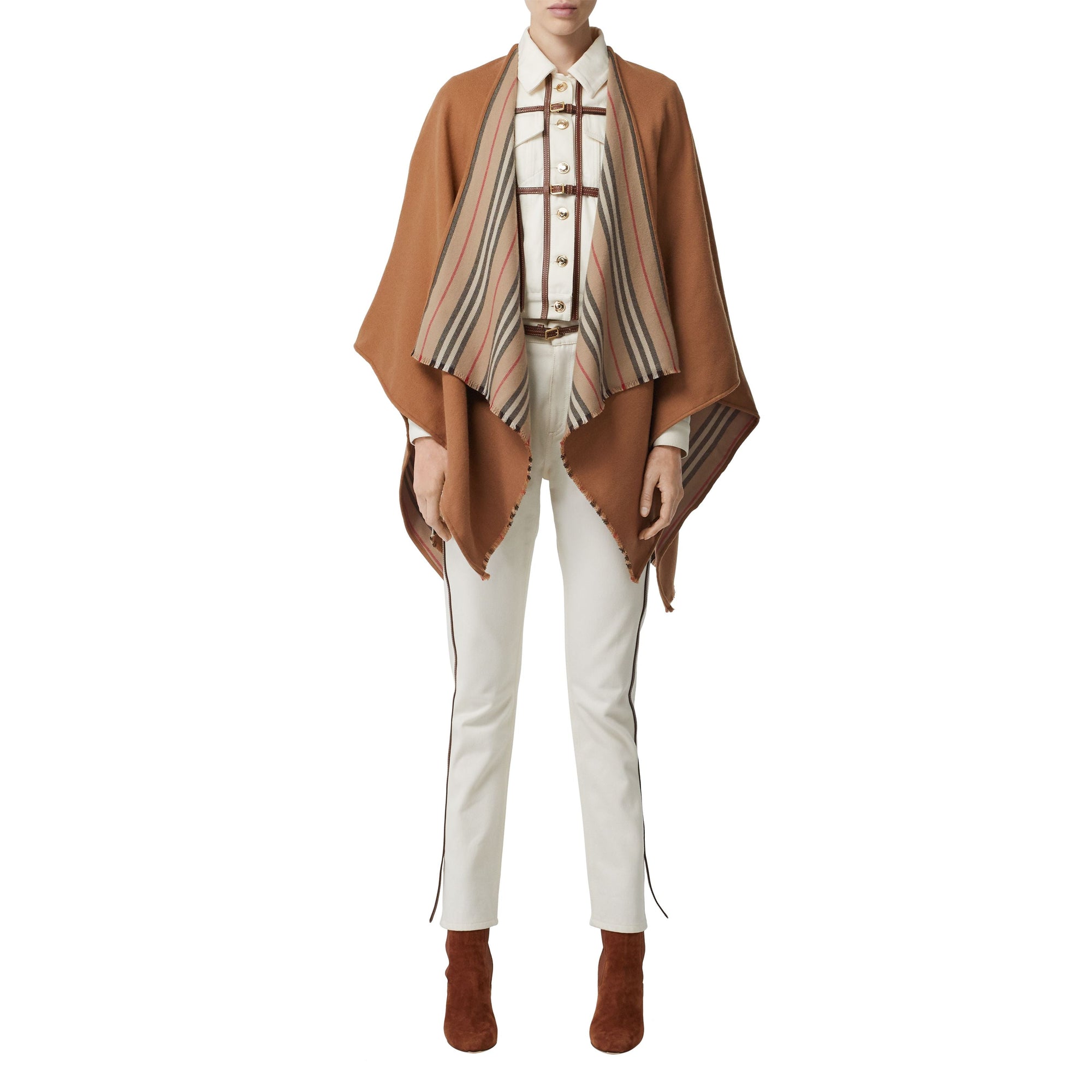 Cape réversible en laine à rayures iconiques - Flaxseed