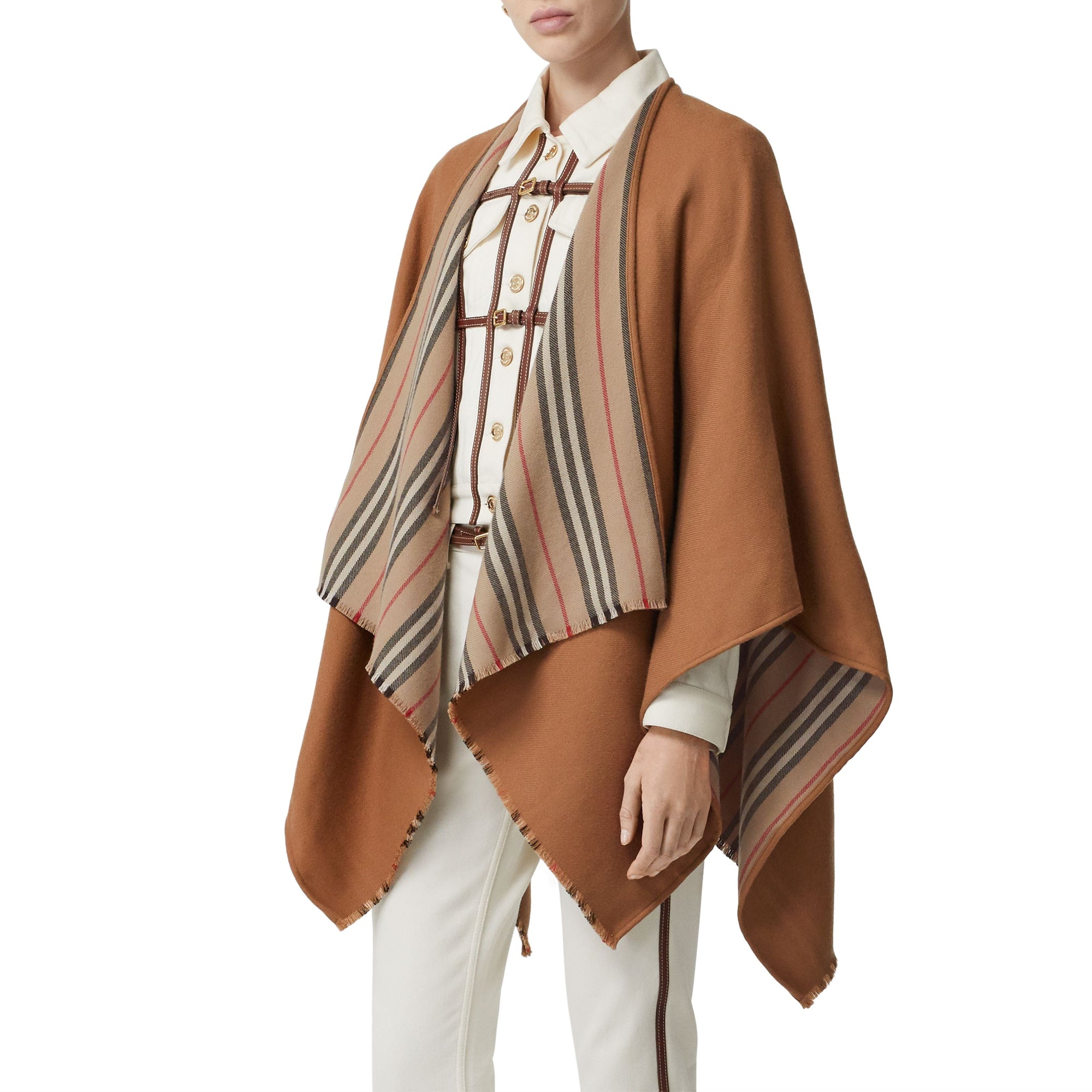Cape réversible en laine à rayures iconiques - Flaxseed