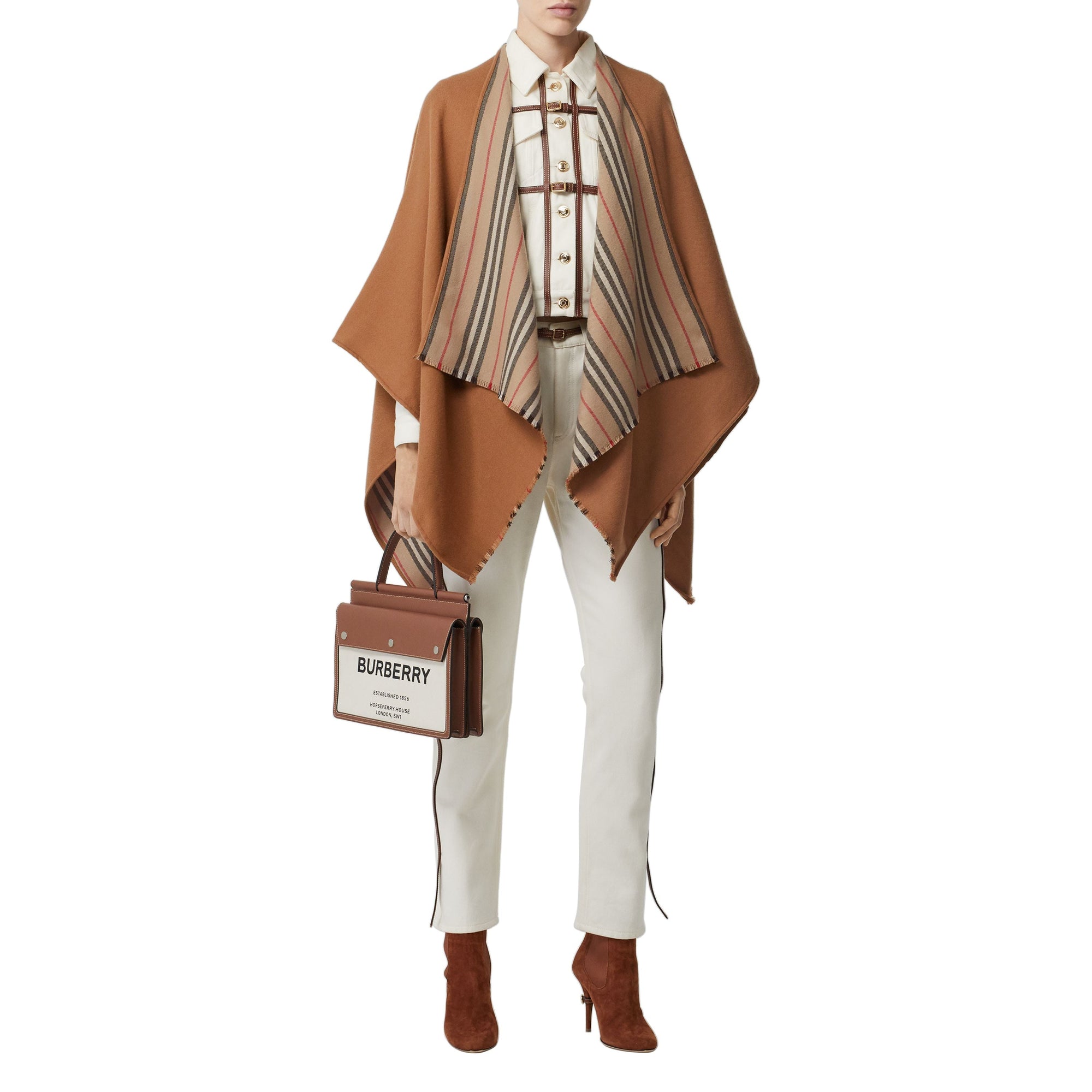 Cape réversible en laine à rayures iconiques - Flaxseed