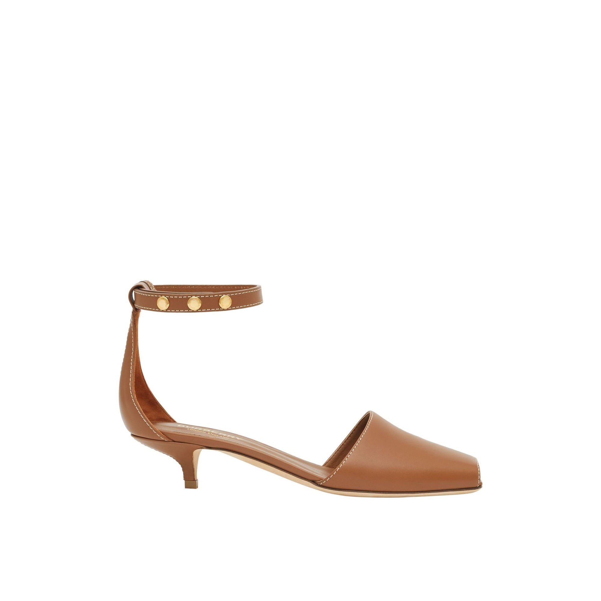 Sandales à talon en cuir à triple pression - Tan