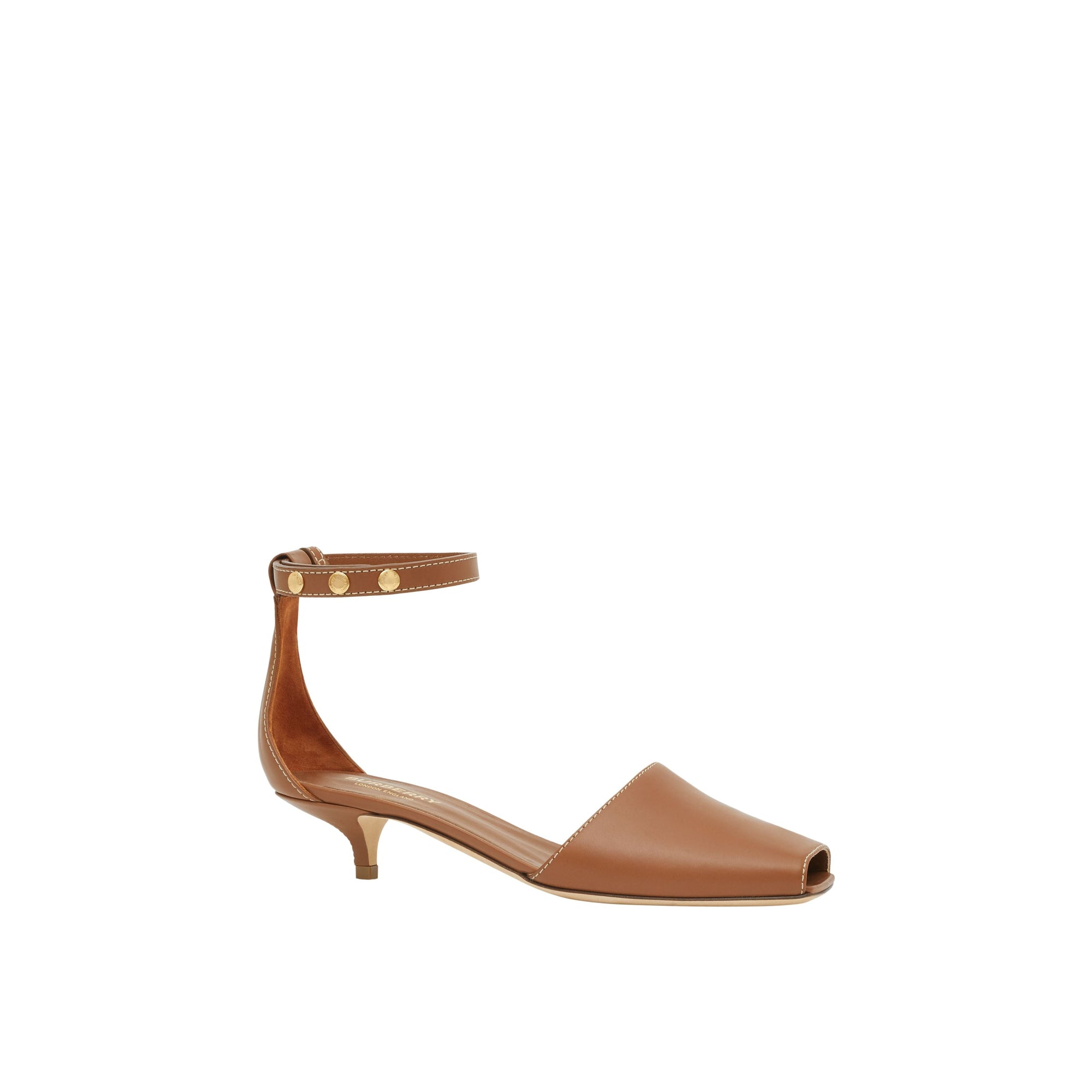 Sandales à talon en cuir à triple pression - Tan