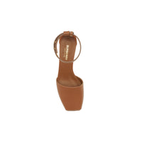 Sandales à talon en cuir à triple pression - Tan