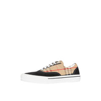 Sneakers à motif Vintage check et cuir velours - Black & Archivebeige