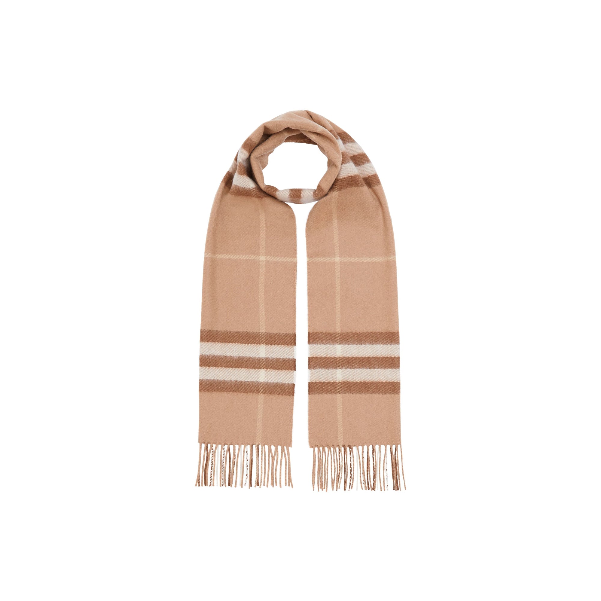 Écharpe classique en cachemire à motif check - Mid Camel