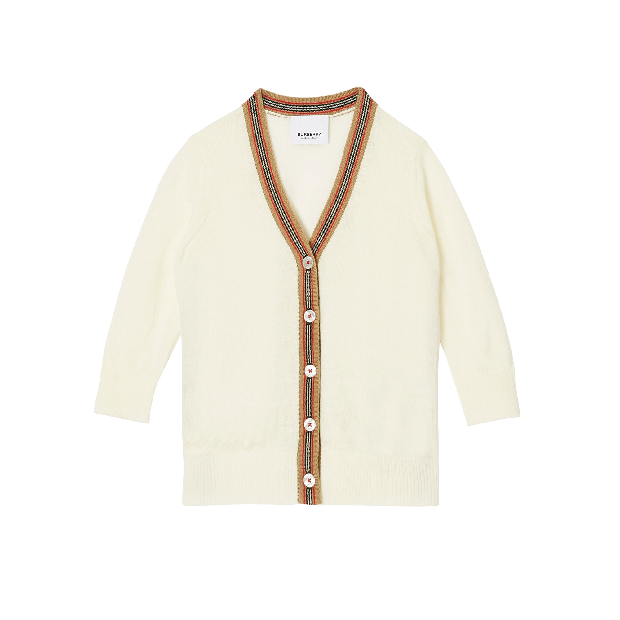 Cardigan en laine avec rayures iconiques - Ivory