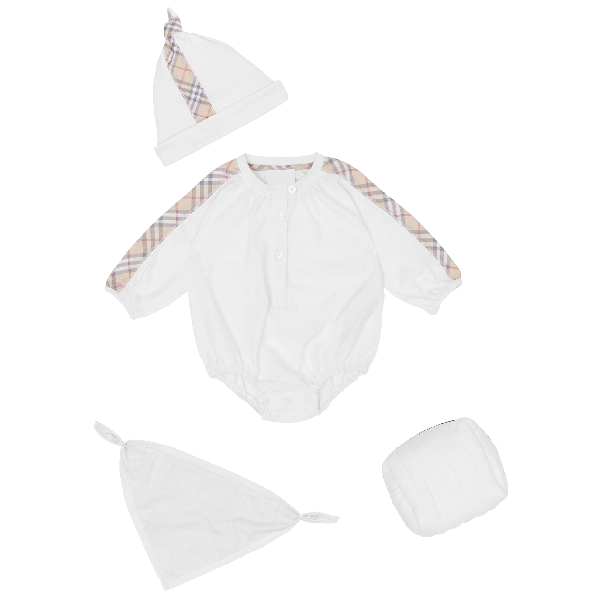 Coffret cadeau trois pièces en coton Check pour bébé - White