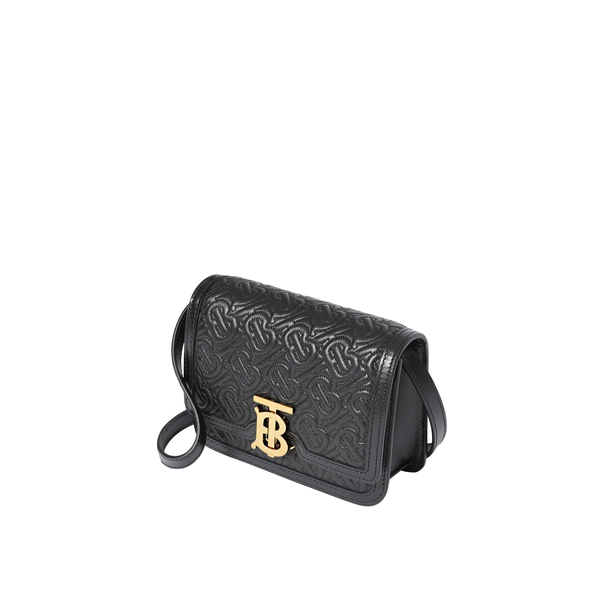 Mini sac TB en cuir d'agneau monogramme matelassé - Black