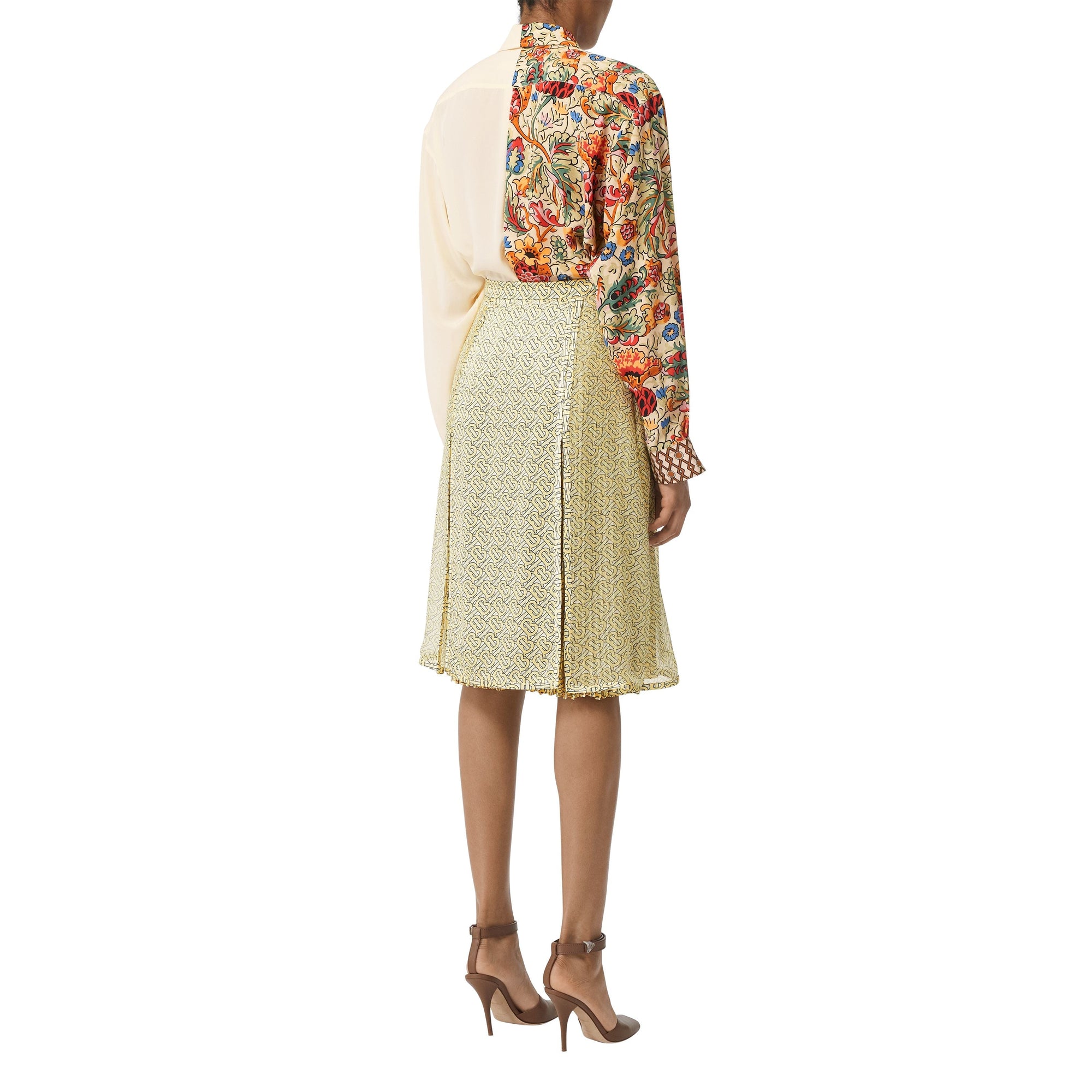 Jupe plissée en soie monogramme - Pale Yellow