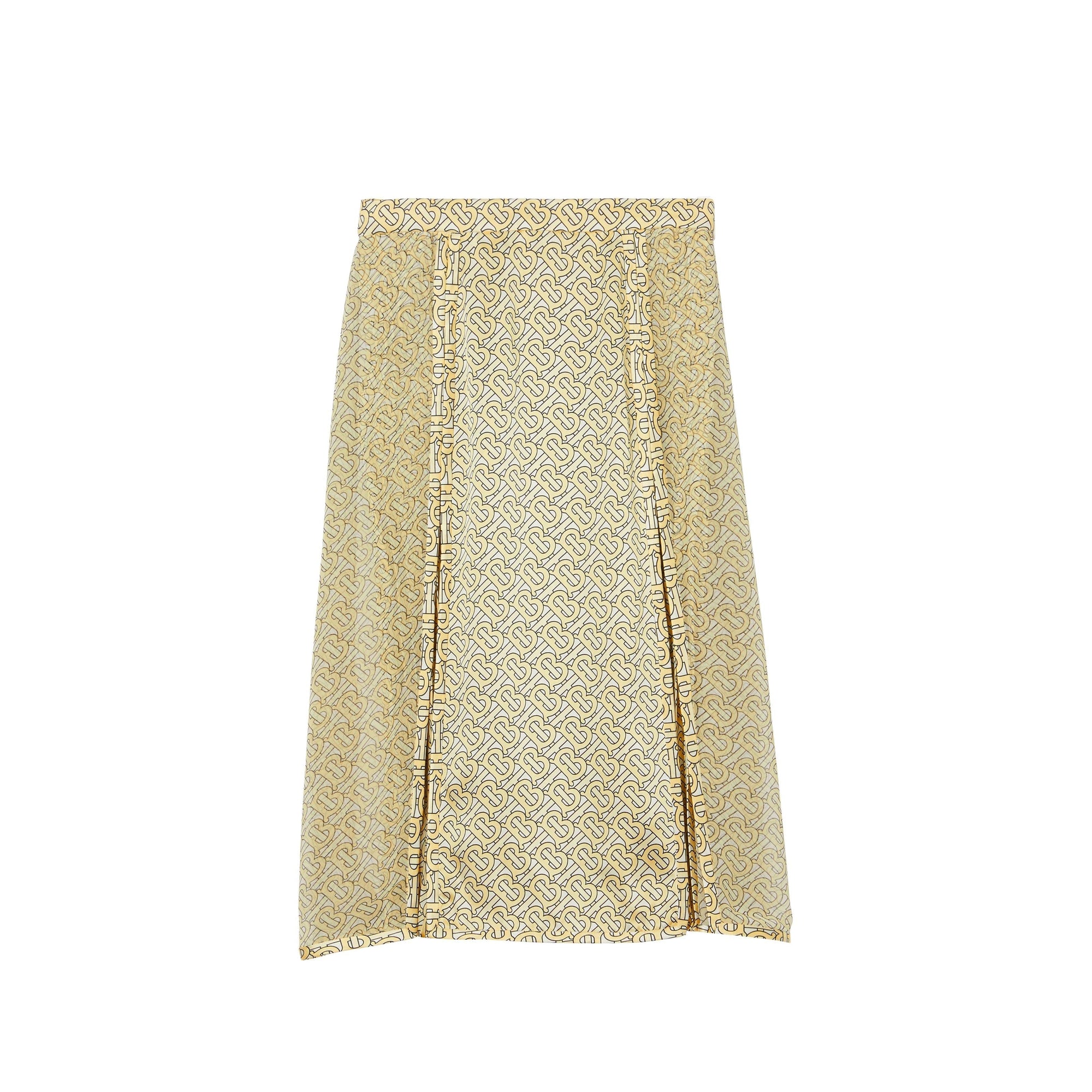 Jupe plissée en soie monogramme - Pale Yellow