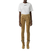 Jean droit en denim japonais à imprimé léopard - Beige