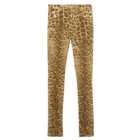 Jean droit en denim japonais à imprimé léopard - Beige