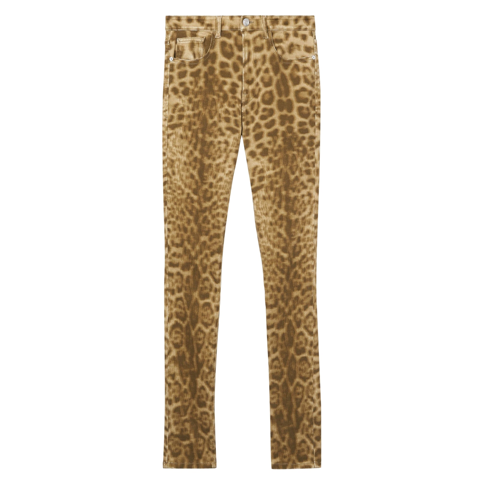 Jean droit en denim japonais à imprimé léopard - Beige