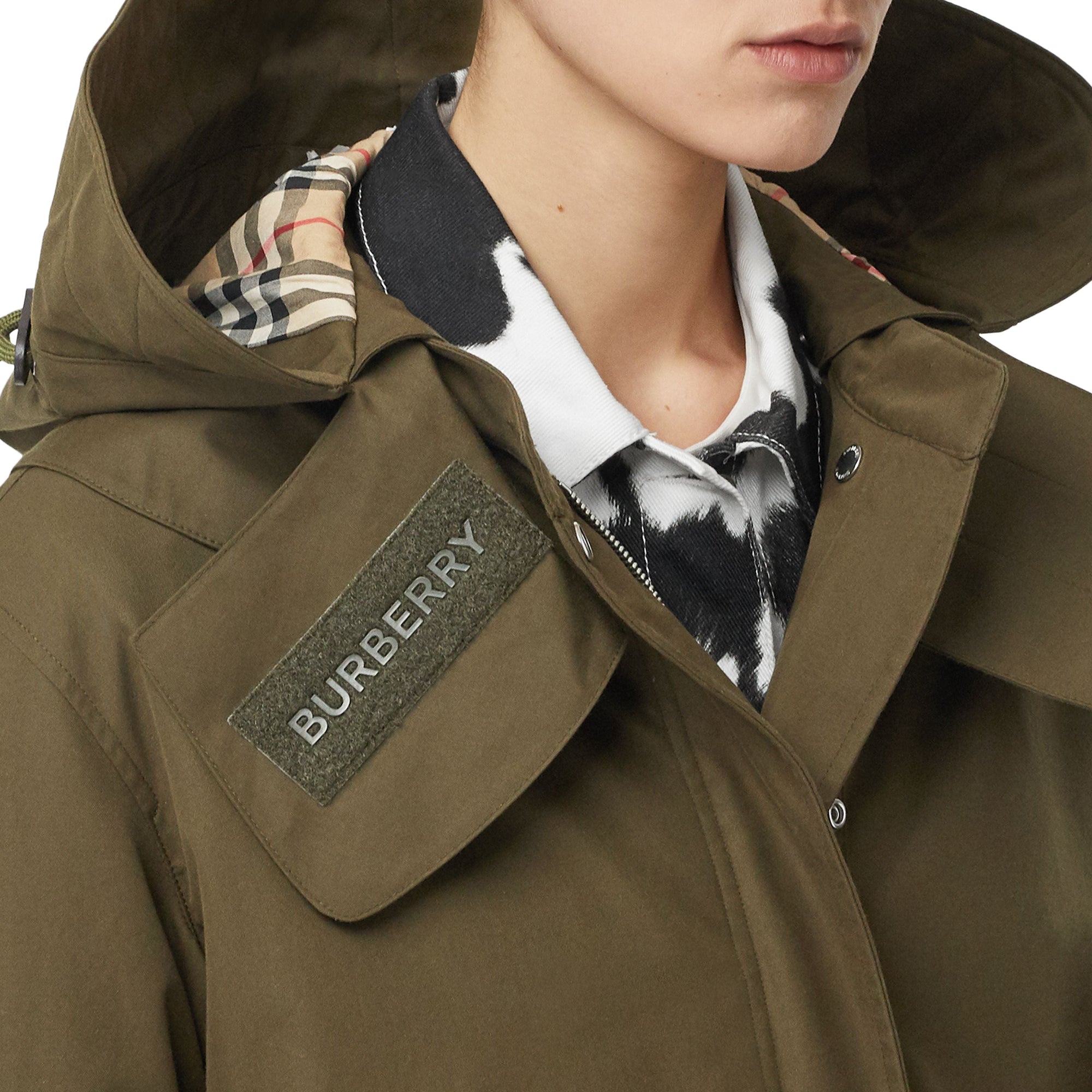 Parka en gabardine de coton avec capuche amovible - Dark Military Khaki