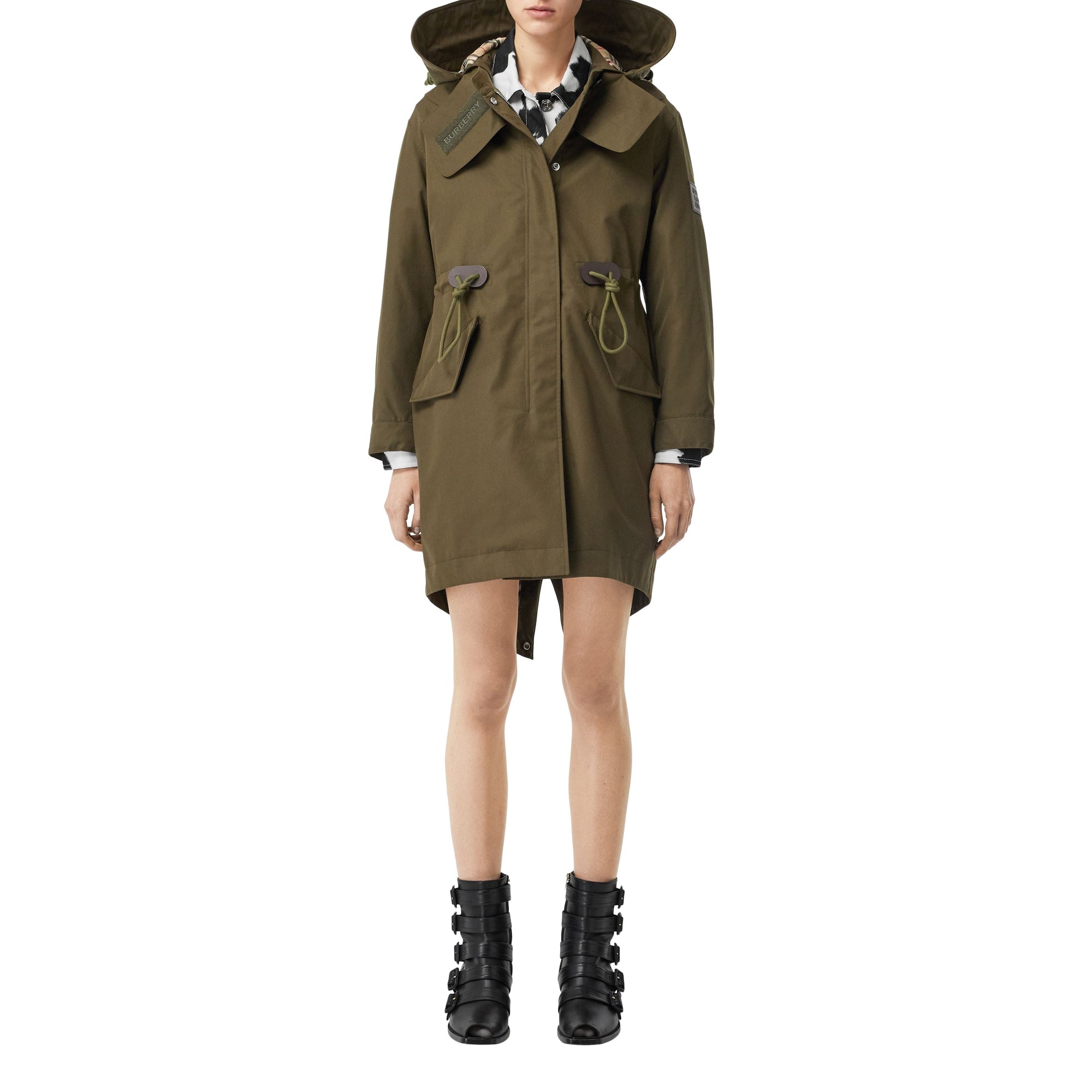Parka en gabardine de coton avec capuche amovible - Dark Military Khaki