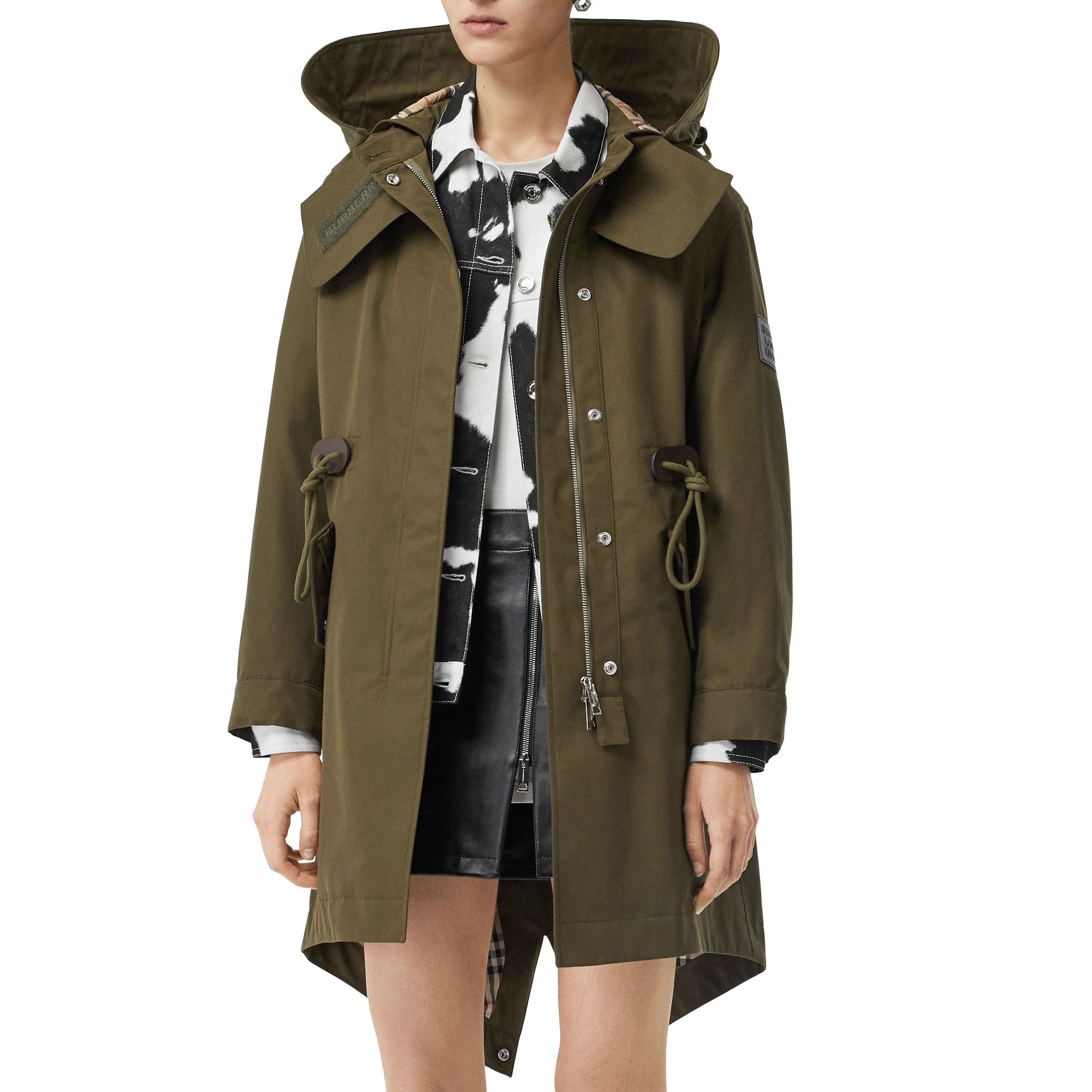 Parka en gabardine de coton avec capuche amovible - Dark Military Khaki